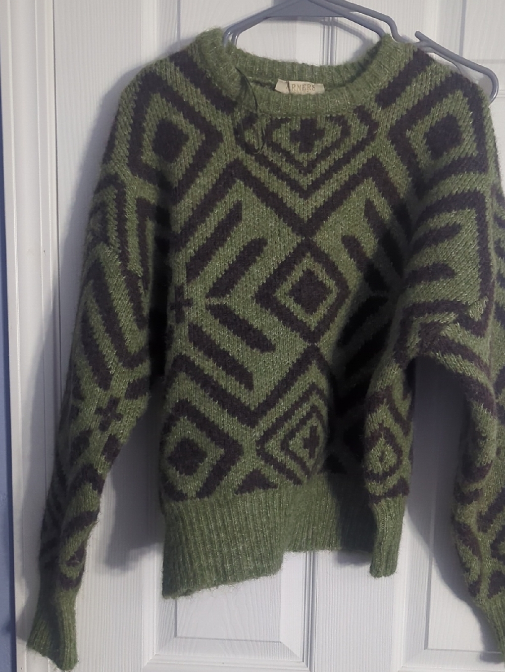 Rivers Olive Green Geometric Crewneck Sweater